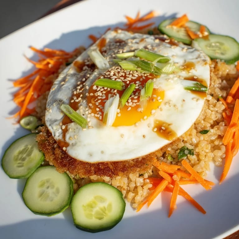 This crispy egg rice bowl is a delightful Asian fusion meal, full of textures and flavors.