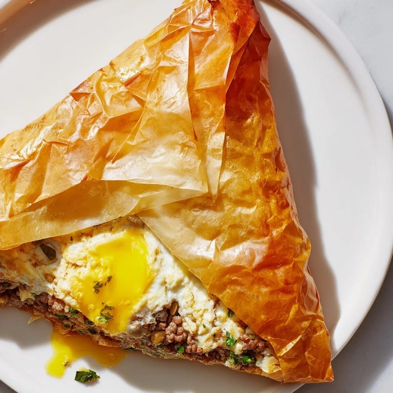 Freshly made Tunisian Brik, featuring a crisp pastry and flavorful meat filling, ready to serve alongside a salad.