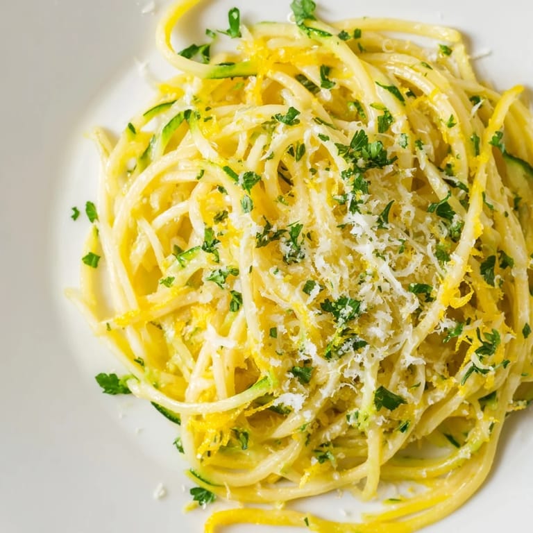 A vibrant serving of Lemon Zucchini Pasta shows zesty lemon zest, silky sauce clinging to noodles, and crisp zucchini ribbons, ready for a quick weeknight meal.