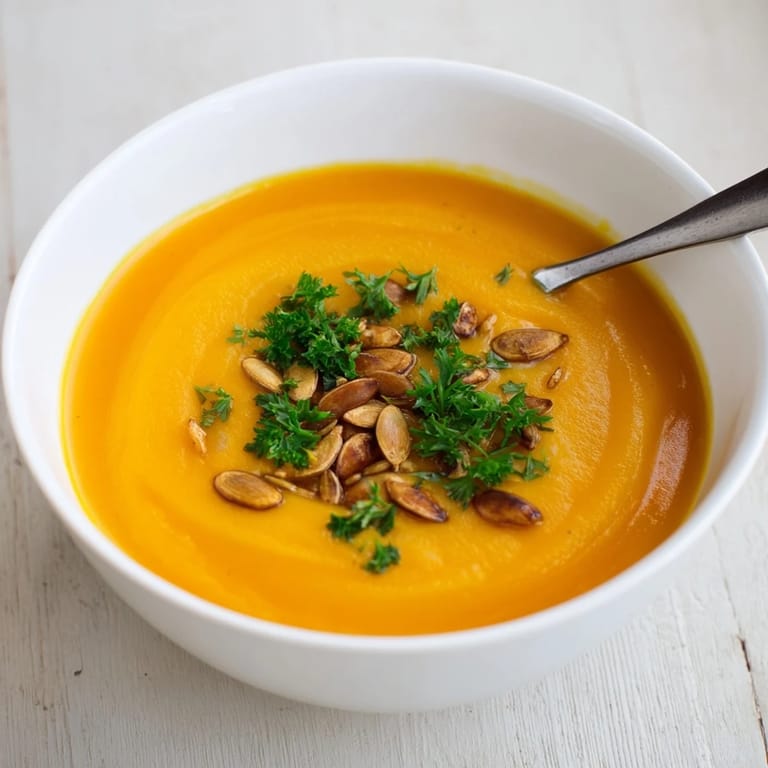 Steaming bowl of homemade Butternut Squash and Apple Soup beside a slice of crusty bread, perfect for a cozy vegetarian dinner.