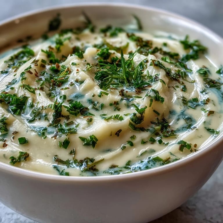 Velvety parsnip and herb soup served alongside crusty bread for a comforting vegetarian dinner.