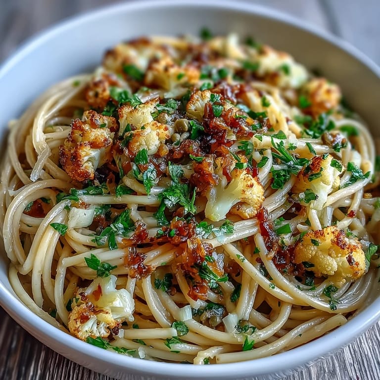 Golden roasted cauliflower and melted anchovies create a savory sauce for this unique pasta dish.