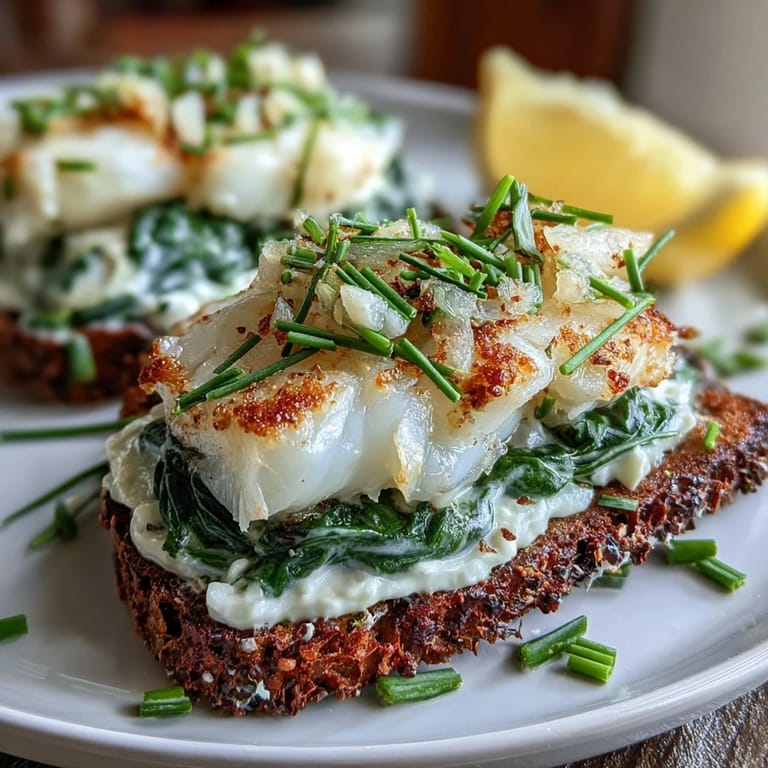 Flaky smoked haddock and wilted spinach piled high on golden rye toast, ready to enjoy with a dollop of crème fraîche.  