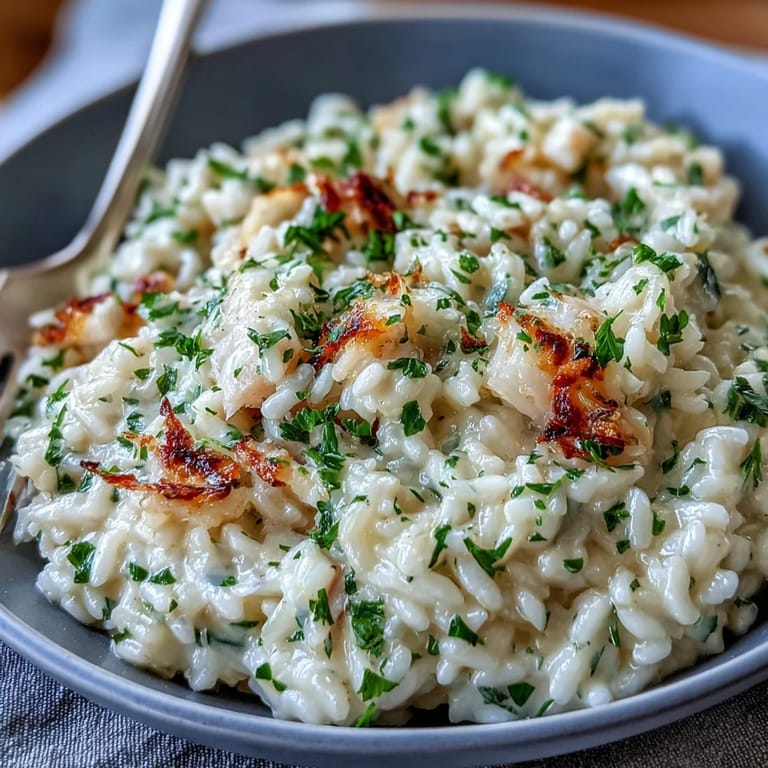 Warm Smoked Haddock Risotto served steaming in a skillet, featuring golden fish flakes and a sprinkle of lemon zest.