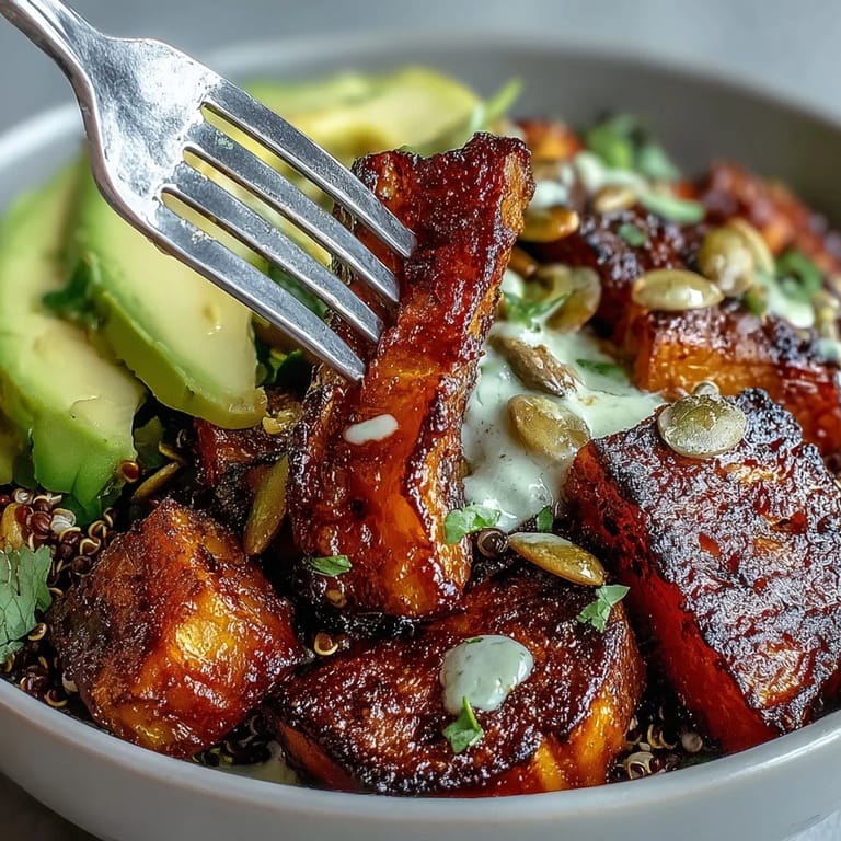 Served in a wide ceramic bowl, this gluten-free dinner is topped with toasted pepitas and red onion.