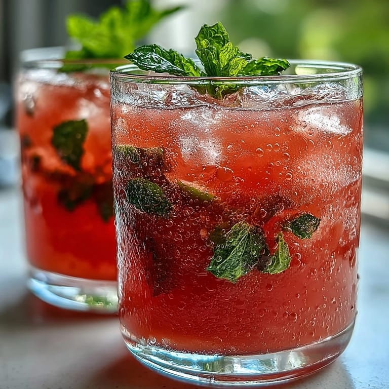 A single glass of Guava Juice With Sparkling Water garnished with a lime wheel and mint sprig, condensation dripping down the cold glass.