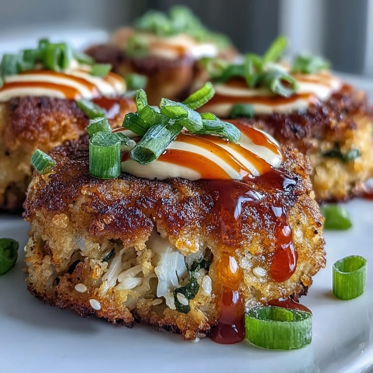 Nine perfectly seared Asian-Style Tuna Cakes arranged on a white plate with a small bowl of spicy mayo and lime wedges, ideal for a savory appetizer or lunch.