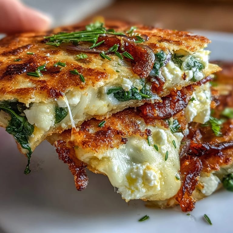 Freshly cooked quesadilla wedges featuring red onion and herbs, served ready to eat.