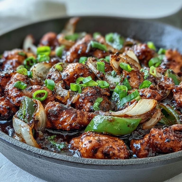 Steaming white rice serves as the perfect bed for this bold and flavorful Black Pepper Chicken dinner.