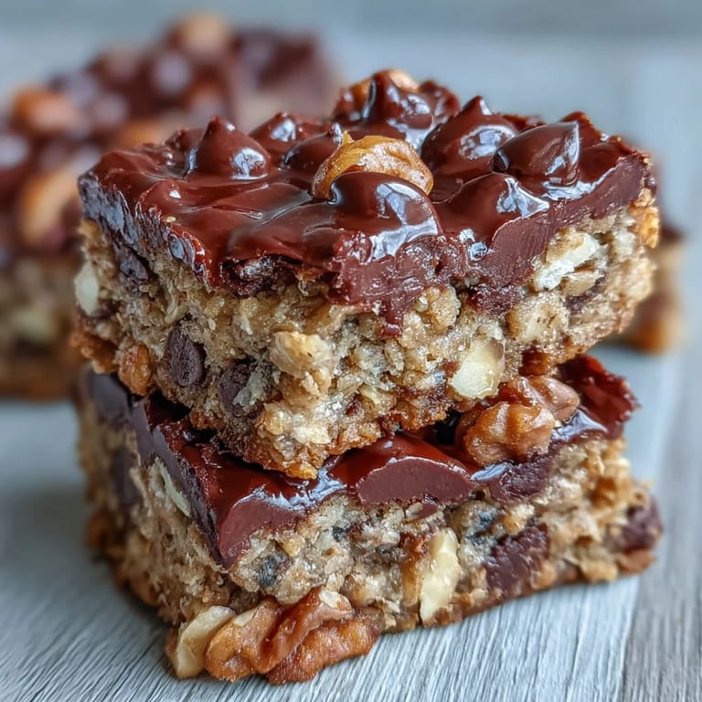 Warm Chunky Monkey Protein Baked Oat Bars served with a glass of cold milk.