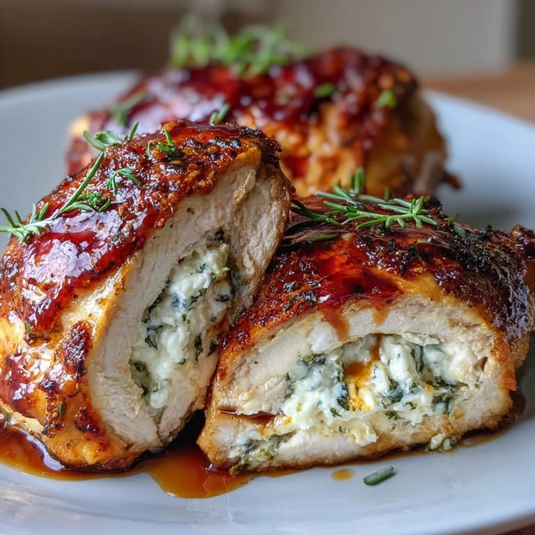 Juicy, golden-brown chicken breasts stuffed with creamy ricotta and drizzled with spicy-sweet hot honey glaze.