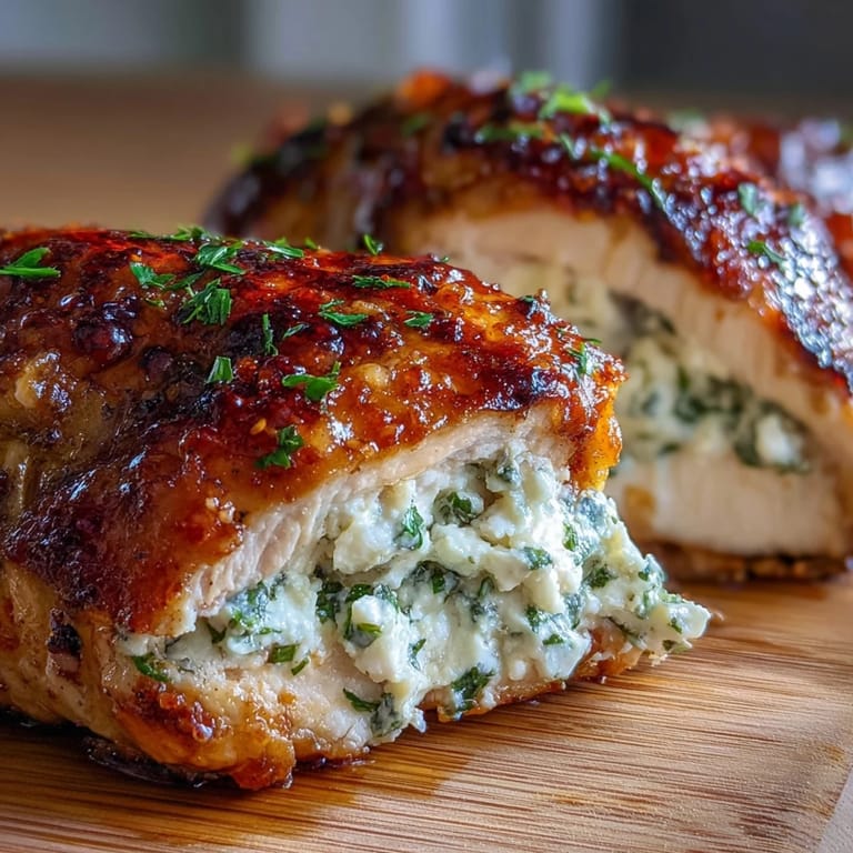 Freshly roasted Hot Honey Ricotta Stuffed Chicken on a rustic platter, garnished with basil and a small bowl of extra hot honey for dipping.