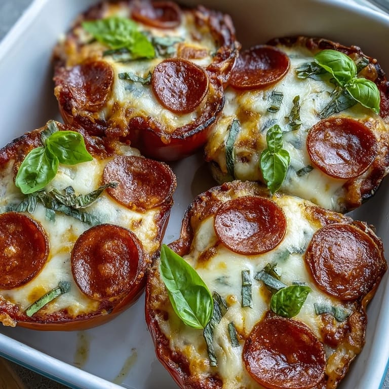 Low-carb pizza night made easy with these vibrant Keto Pizza Stuffed Peppers, loaded with melty mozzarella, spicy pepperoni, and Italian sausage.