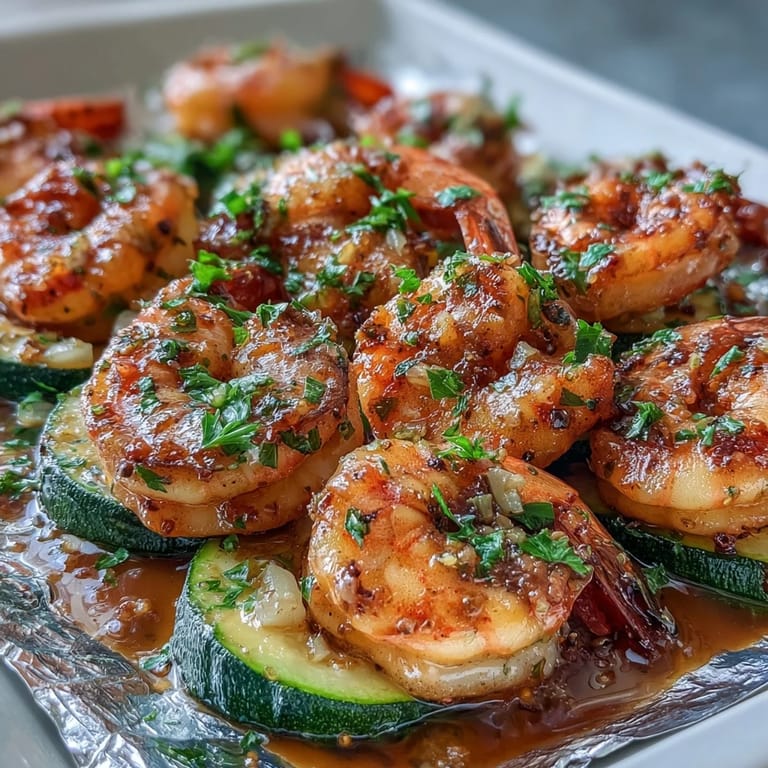 Keto Lemon Butter Garlic Shrimp Packets with Zucchini: Succulent shrimp and fresh zucchini baked in a savory lemon-butter garlic sauce, ideal for a light, keto-friendly feast.
