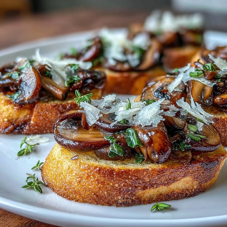 Golden crostini topped with sautéed wild mushrooms, garlic, and shaved Parmesan cheese.  
