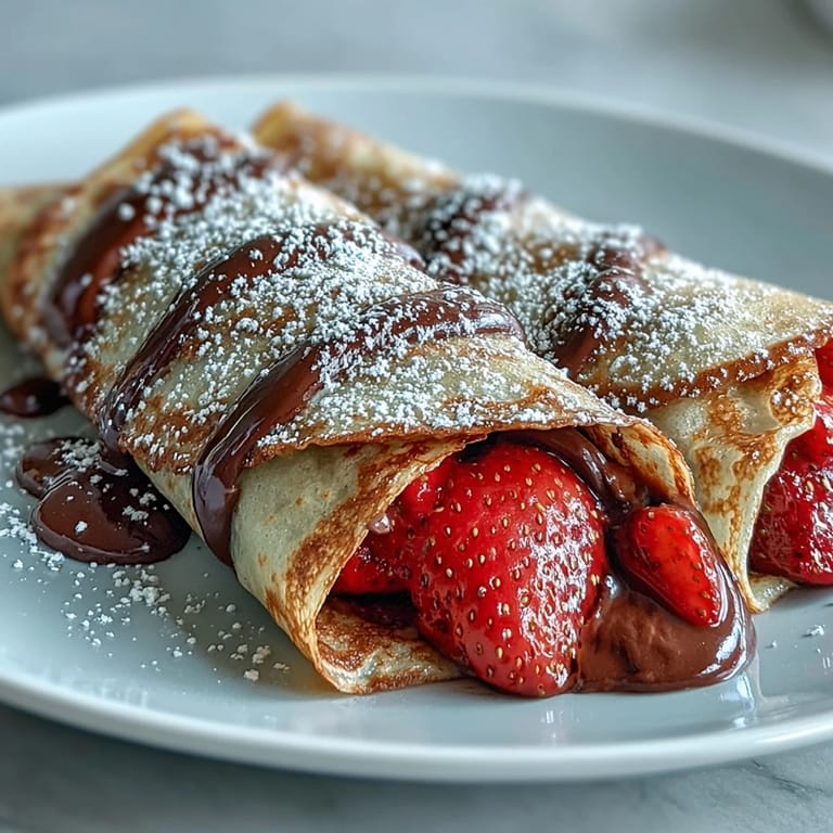 Golden crêpes layered with Nutella and fresh strawberries, an indulgent Galentine's brunch treat.