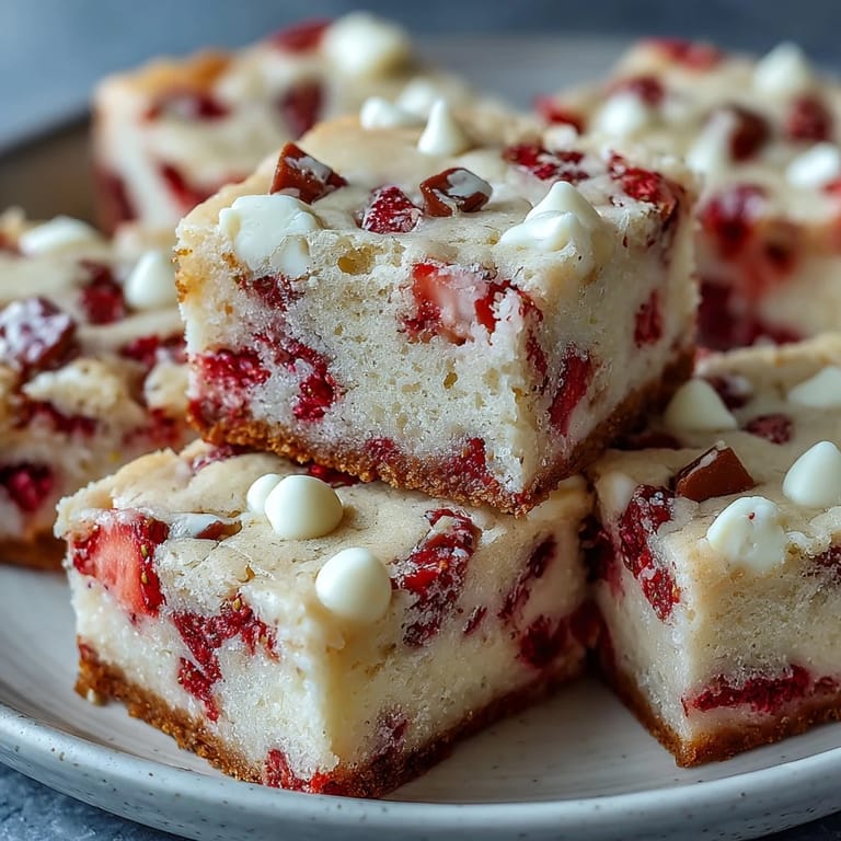 2. Soft, buttery cookie bars loaded with fresh strawberries and creamy white chocolate chunks, ideal for summer gatherings.  