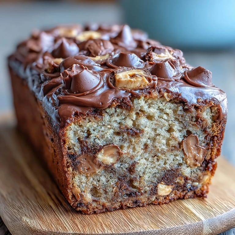 2. Rich banana bread loaded with creamy peanut butter, melty chocolate chips, and chopped peanut butter cups for a gourmet twist.  
