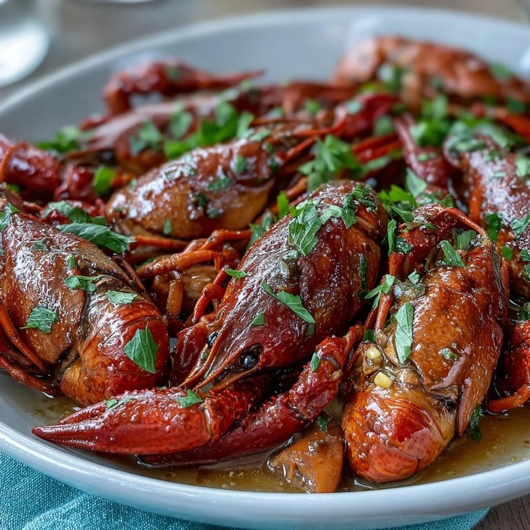 A vibrant Cajun crawfish boil featuring spicy crawfish, sweet corn, tender potatoes, and smoky sausage on a newspaper-lined table.