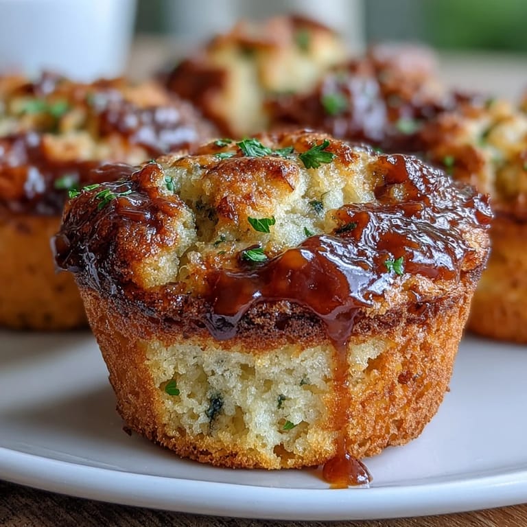 Fluffy cornbread muffins marbled with tangy barbecue sauce and melted cheddar, offering a savory-sweet bite that pairs beautifully with any BBQ spread.