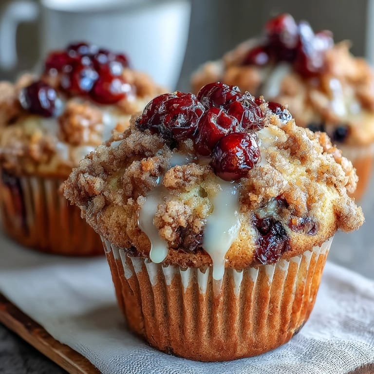 Moist, tangy muffins bursting with fresh blueberries and zesty lemon, crowned with a buttery streusel topping for a delightful breakfast treat.