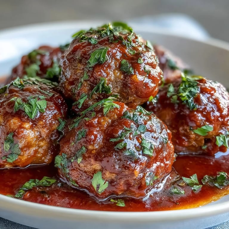 Easy slow cooker meatballs in marinara, bursting with herbs and Parmesan, served with garlic bread for a hearty meal.