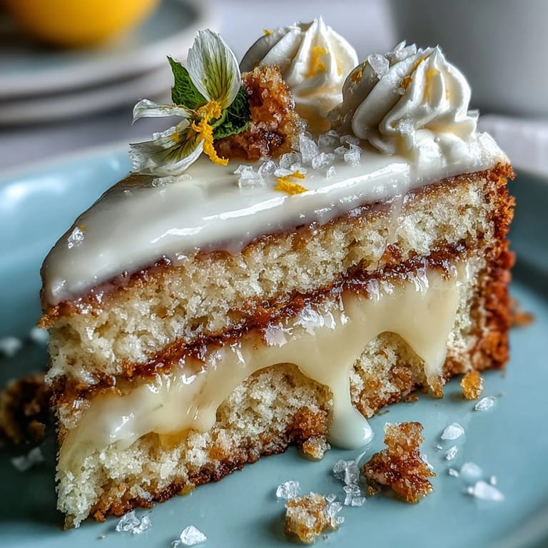 Elegant Mother's Day Lemon Curd Layer Cake featuring bright yellow curd and floral decorations.