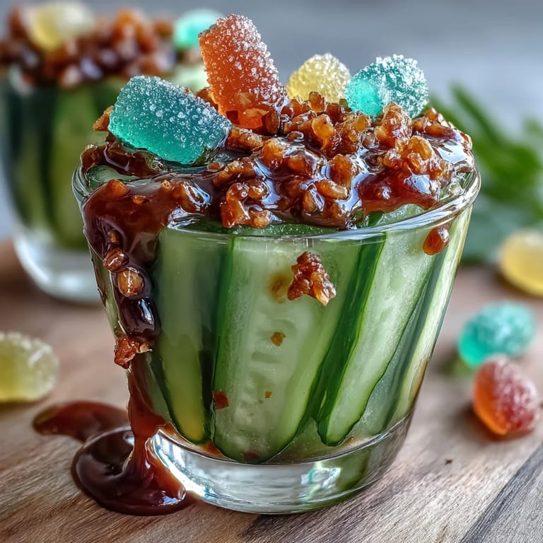 Spicy, sweet, and tangy chamoy pickle kit, ready to eat in its cup.