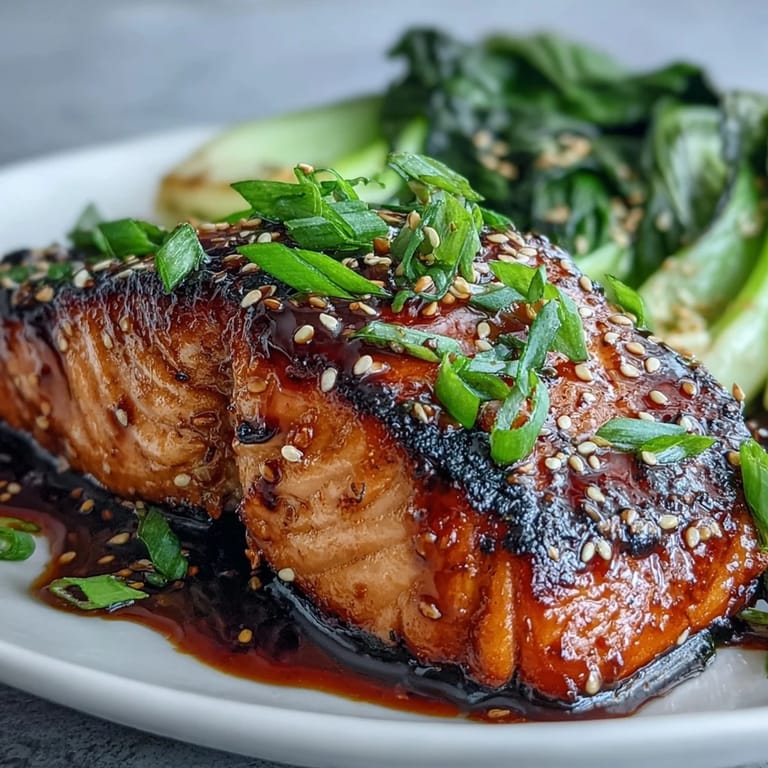 Umami-rich Miso Glazed Salmon, beautifully plated with sesame-infused greens.