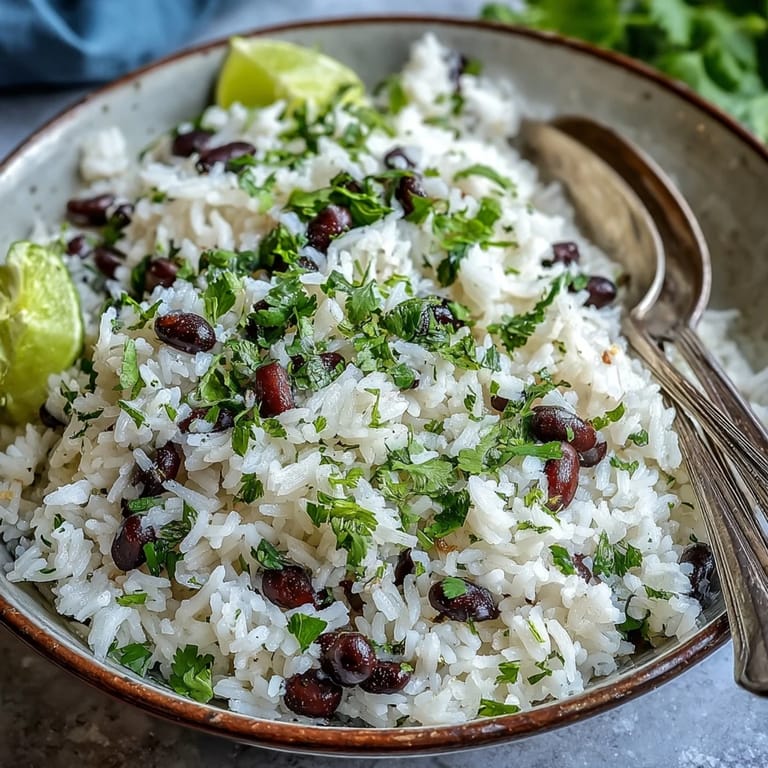 Fragrant coconut lime rice, perfect side with fresh cilantro and beans.