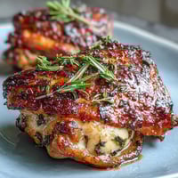 Aromatic herb-roasted chicken thighs with golden potatoes and tender carrots, all baked together for a hearty, flavorful meal.