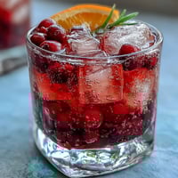 Refreshing orange cranberry sparkler with rosemary, a festive non-alcoholic drink with tangy cranberries and citrus notes.