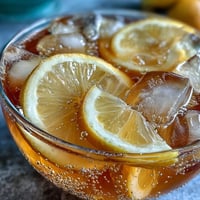Sparkling Citrus Punch with Orange and Lemon Slices in a large glass punch bowl, garnished with fresh mint leaves and ice cubes, perfect for summer parties.