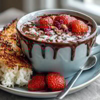 Dubai-Style Strawberry Cups with Kataifi and Dark Chocolate in golden pastry nests, topped with fresh strawberries and glossy ganache.