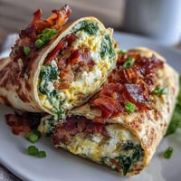 Green Eggs and Ham Breakfast Wraps with fluffy scrambled eggs, savory ham, and fresh spinach in a vibrant spinach tortilla.